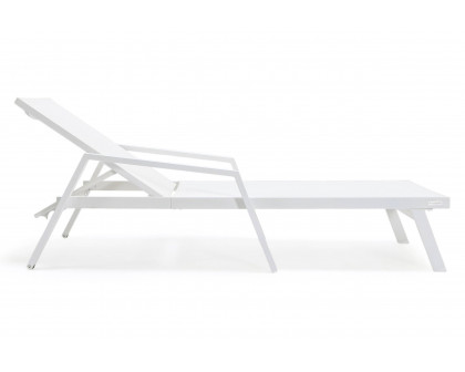 LeisureMod Marlin Patio Chaise Lounge Chair With Armrests In Black Aluminum Frame - White