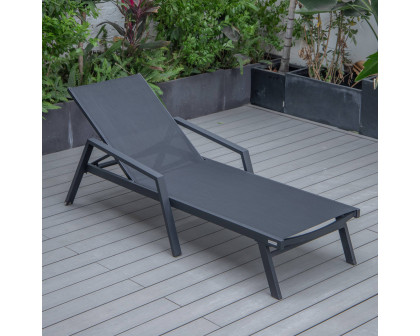 LeisureMod Marlin Modern Black Aluminum Outdoor Chaise Lounge Chair With Arms and Square Fire Pit Side Table for Patio - Black