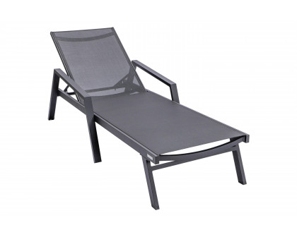 LeisureMod Marlin Modern Black Aluminum Outdoor Chaise Lounge Chair With Arms and Square Fire Pit Side Table for Patio - Black