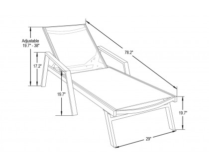 LeisureMod Marlin Modern Black Aluminum Outdoor Chaise Lounge Chair With Arms and Square Fire Pit Side Table for Patio - Burgundy