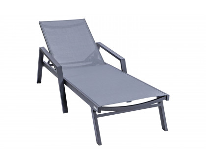 LeisureMod Marlin Modern Black Aluminum Outdoor Chaise Lounge Chair With Arms and Square Fire Pit Side Table for Patio - Dark Gray