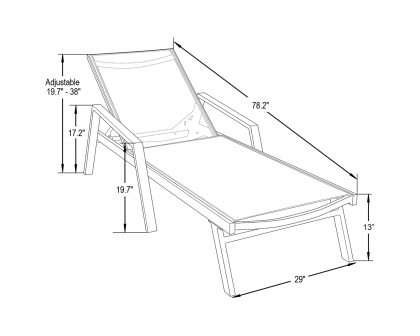 LeisureMod Marlin Modern Black Aluminum Outdoor Chaise Lounge Chair With Arms and Square Fire Pit Side Table for Patio - Green