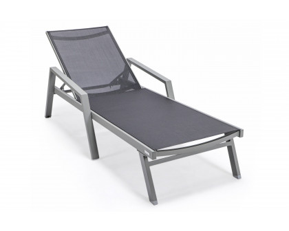 LeisureMod Marlin Patio Chaise Lounge Chair With Armrests In Black Aluminum Frame