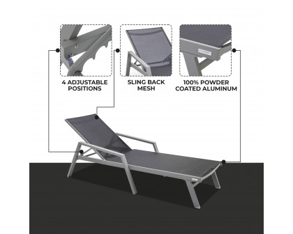 LeisureMod Marlin Patio Chaise Lounge Chair With Armrests In Gray Aluminum Frame - Black