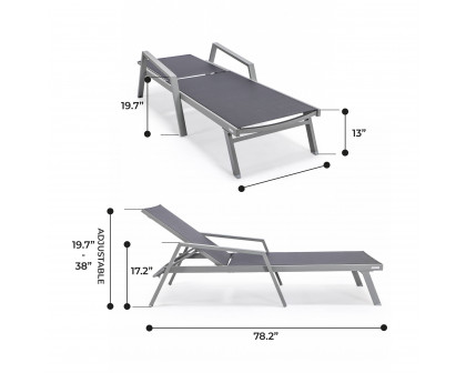 LeisureMod Marlin Patio Chaise Lounge Chair With Armrests In Gray Aluminum Frame - Black