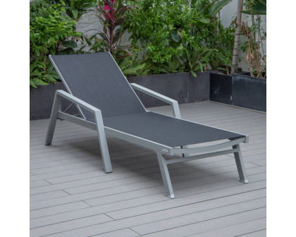 LeisureMod Marlin Patio Chaise Lounge Chair With Armrests In Gray Aluminum Frame - Black