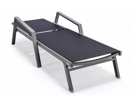 LeisureMod Marlin Patio Chaise Lounge Chair With Armrests In Gray Aluminum Frame - Black