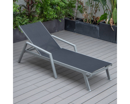 LeisureMod Marlin Patio Chaise Lounge Chair With Armrests In Gray Aluminum Frame - Black