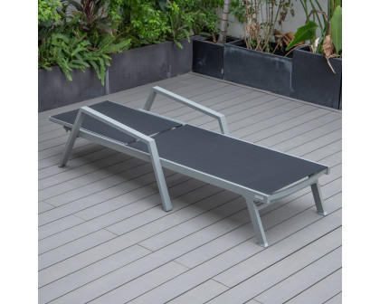 LeisureMod Marlin Patio Chaise Lounge Chair With Armrests In Gray Aluminum Frame - Black