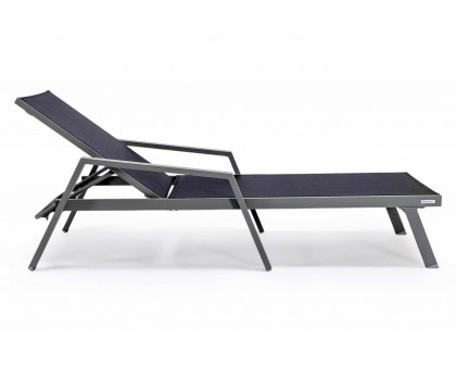 LeisureMod Marlin Patio Chaise Lounge Chair With Armrests In Gray Aluminum Frame - Black