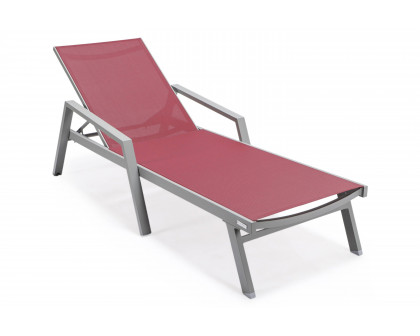 LeisureMod Marlin Patio Chaise Lounge Chair With Armrests In Black Aluminum Frame