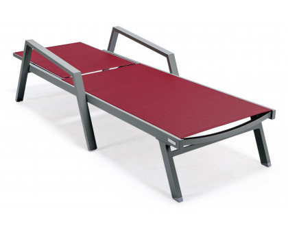 LeisureMod Marlin Patio Chaise Lounge Chair With Armrests In Gray Aluminum Frame - Burgundy