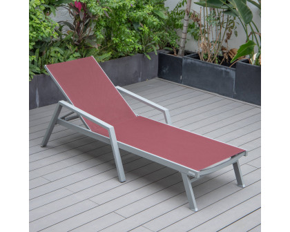 LeisureMod Marlin Patio Chaise Lounge Chair With Armrests In Gray Aluminum Frame - Burgundy