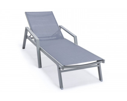 LeisureMod Marlin Patio Chaise Lounge Chair With Armrests In Black Aluminum Frame