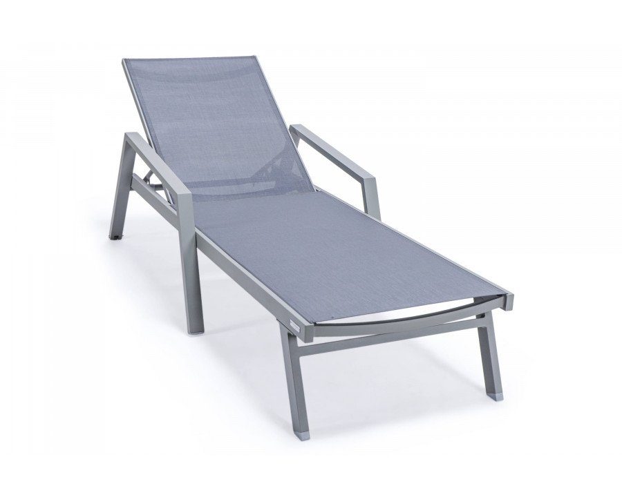 LeisureMod Marlin Patio Chaise Lounge Chair With Armrests In Gray Aluminum Frame - Dark Gray