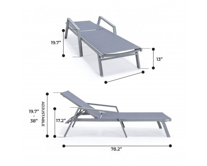 LeisureMod Marlin Patio Chaise Lounge Chair With Armrests In Gray Aluminum Frame - Dark Gray