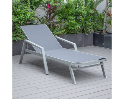 LeisureMod Marlin Patio Chaise Lounge Chair With Armrests In Gray Aluminum Frame - Dark Gray