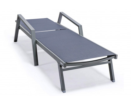 LeisureMod Marlin Patio Chaise Lounge Chair With Armrests In Gray Aluminum Frame - Dark Gray