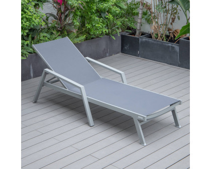 LeisureMod Marlin Patio Chaise Lounge Chair With Armrests In Gray Aluminum Frame - Dark Gray