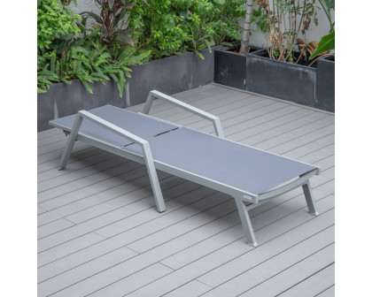 LeisureMod Marlin Patio Chaise Lounge Chair With Armrests In Gray Aluminum Frame - Dark Gray