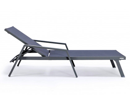 LeisureMod Marlin Patio Chaise Lounge Chair With Armrests In Gray Aluminum Frame - Dark Gray