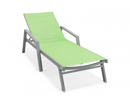 LeisureMod Marlin Patio Chaise Lounge Chair With Armrests In Black Aluminum Frame