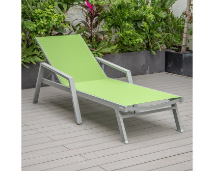 LeisureMod Marlin Patio Chaise Lounge Chair With Armrests In Gray Aluminum Frame - Green