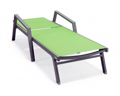 LeisureMod Marlin Patio Chaise Lounge Chair With Armrests In Gray Aluminum Frame - Green