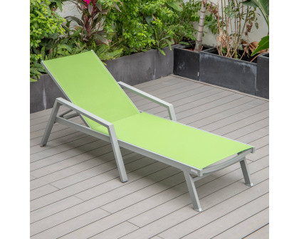 LeisureMod Marlin Patio Chaise Lounge Chair With Armrests In Gray Aluminum Frame - Green