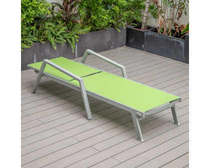 LeisureMod Marlin Patio Chaise Lounge Chair With Armrests In Gray Aluminum Frame - Green