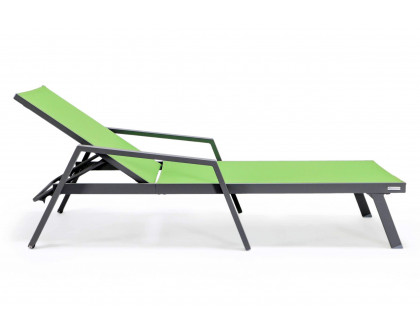 LeisureMod Marlin Patio Chaise Lounge Chair With Armrests In Gray Aluminum Frame - Green