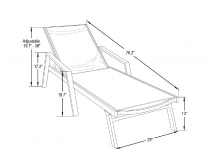 LeisureMod Marlin Patio Chaise Lounge Chair With Armrests In Gray Aluminum Frame - Green