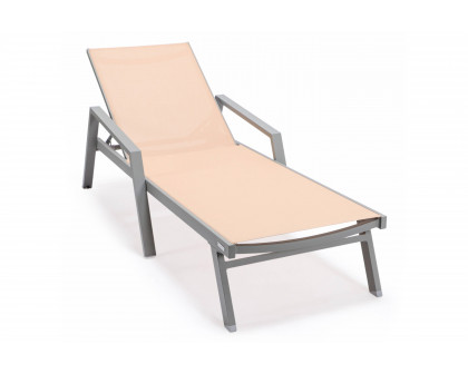 LeisureMod Marlin Patio Chaise Lounge Chair With Armrests In Black Aluminum Frame