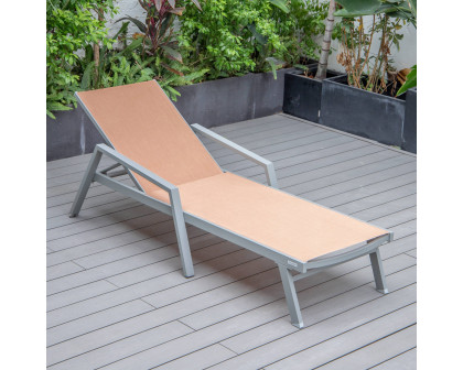 LeisureMod Marlin Patio Chaise Lounge Chair With Armrests In Gray Aluminum Frame - Light Brown