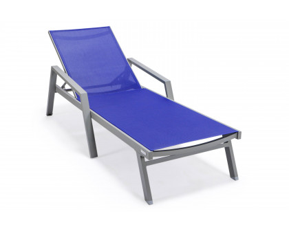 LeisureMod Marlin Patio Chaise Lounge Chair With Armrests In Black Aluminum Frame