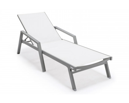 LeisureMod Marlin Patio Chaise Lounge Chair With Armrests In Black Aluminum Frame