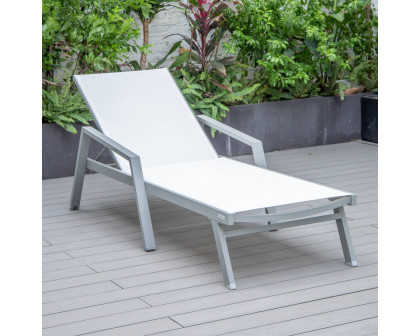 LeisureMod Marlin Patio Chaise Lounge Chair With Armrests In Gray Aluminum Frame - White