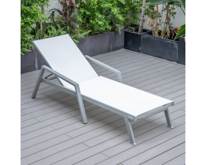 LeisureMod Marlin Patio Chaise Lounge Chair With Armrests In Gray Aluminum Frame - White