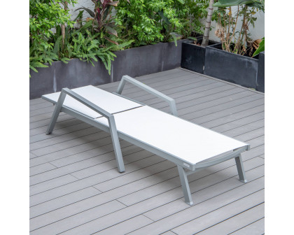 LeisureMod Marlin Patio Chaise Lounge Chair With Armrests In Gray Aluminum Frame - White