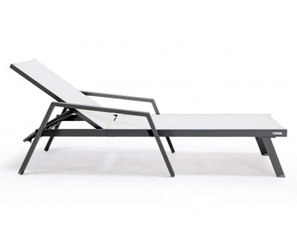 LeisureMod Marlin Patio Chaise Lounge Chair With Armrests In Gray Aluminum Frame - White