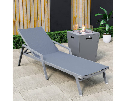 LeisureMod Marlin Modern Gray Aluminum Outdoor Chaise Lounge Chair With Arms and Square Fire Pit Side Table for Patio - Dark Gray