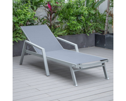 LeisureMod Marlin Modern Gray Aluminum Outdoor Chaise Lounge Chair With Arms and Square Fire Pit Side Table for Patio - Dark Gray