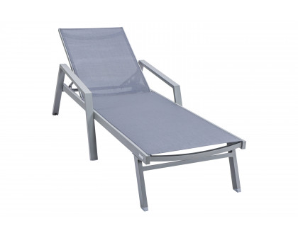 LeisureMod Marlin Modern Gray Aluminum Outdoor Chaise Lounge Chair With Arms and Square Fire Pit Side Table for Patio - Dark Gray