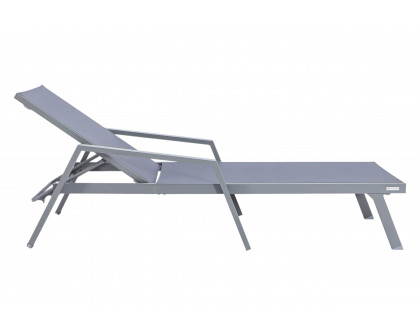 LeisureMod Marlin Modern Gray Aluminum Outdoor Chaise Lounge Chair With Arms and Square Fire Pit Side Table for Patio - Dark Gray