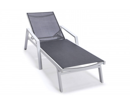 LeisureMod Marlin Patio Chaise Lounge Chair With Armrests In Black Aluminum Frame