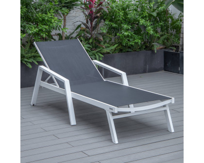 LeisureMod Marlin Patio Chaise Lounge Chair With Armrests In White Aluminum Frame - Black