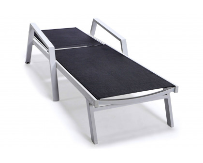 LeisureMod Marlin Patio Chaise Lounge Chair With Armrests In White Aluminum Frame - Black