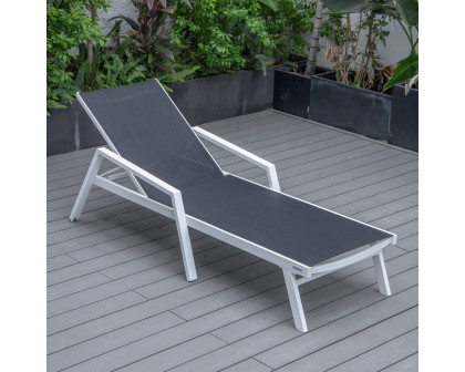 LeisureMod Marlin Patio Chaise Lounge Chair With Armrests In White Aluminum Frame - Black