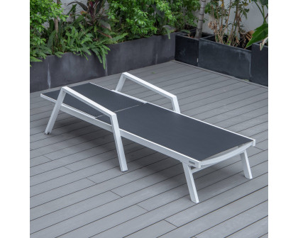 LeisureMod Marlin Patio Chaise Lounge Chair With Armrests In White Aluminum Frame - Black