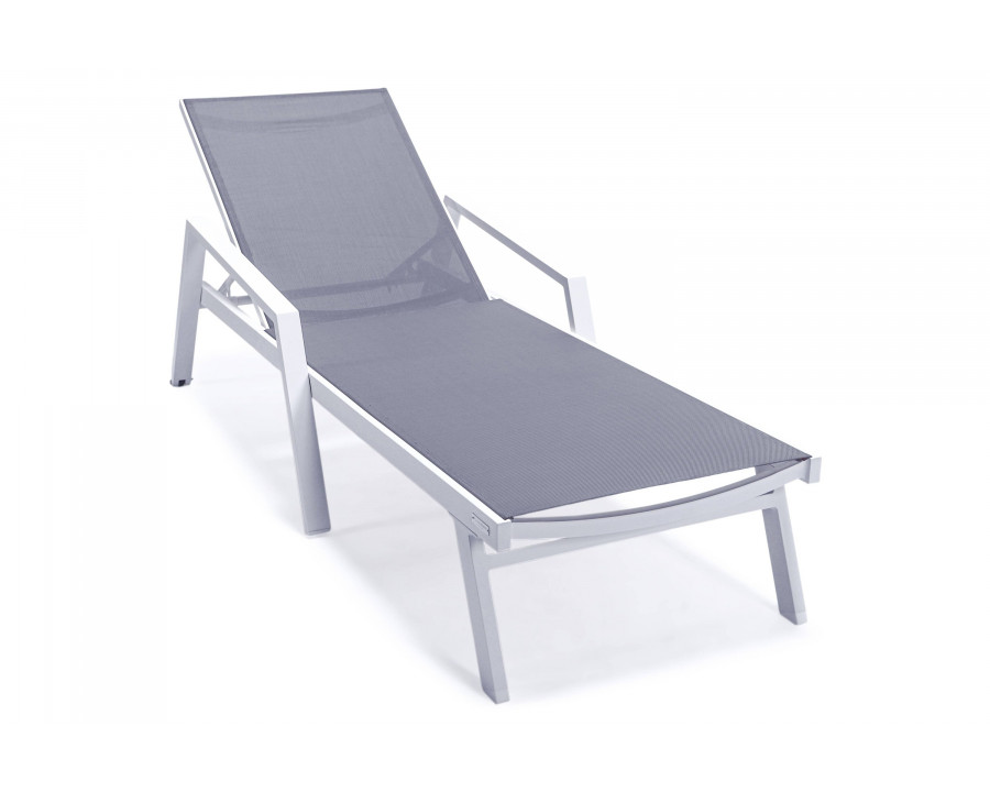 LeisureMod Marlin Patio Chaise Lounge Chair With Armrests In Black Aluminum Frame